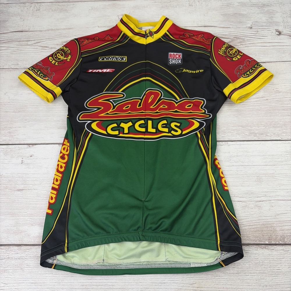 Vintage Salsa Cycles Women's Small Flame Cycling Racing Jersey Green Red EXC